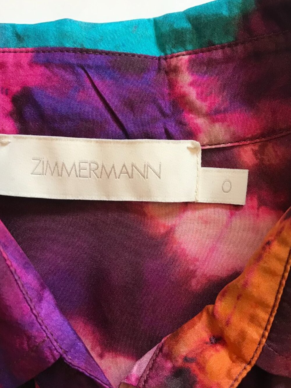 Zimmermann Acadian Tie Dye Shirt Blouse Womens 0 XS Pink Blue Silk Long Sleeve - Picture 8 of 14